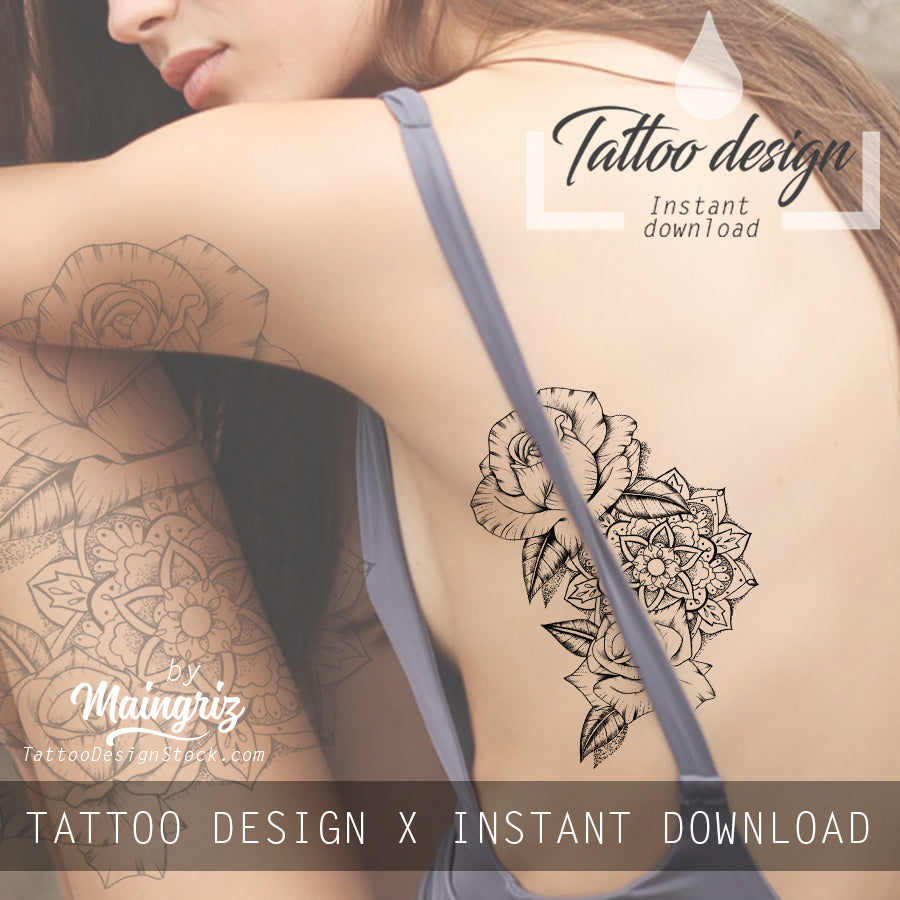 Instant Download Tattoo Design Rose and Mandala Tattoo Printable