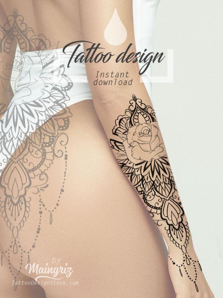 Mandala and lace under boob tattoo designs – TattooDesignStock