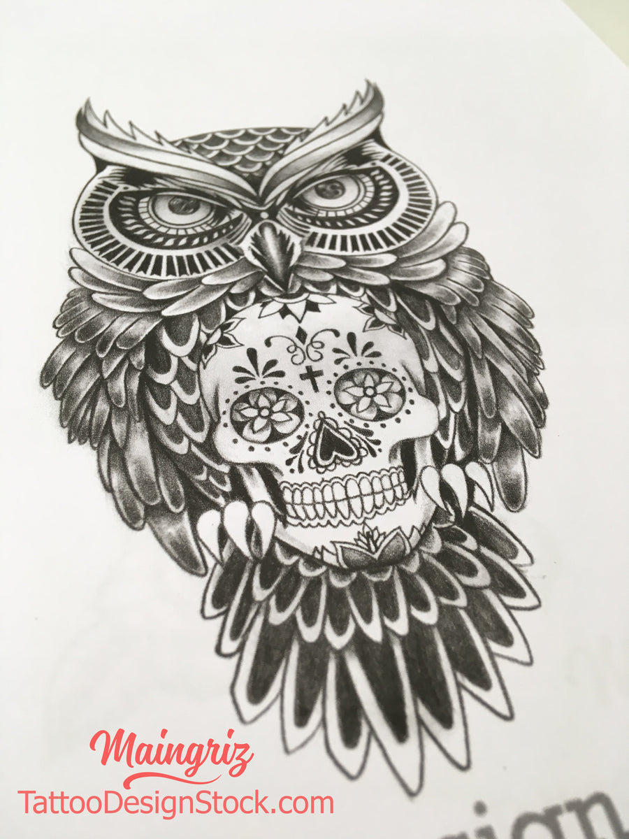 owl and rose tattoo designs