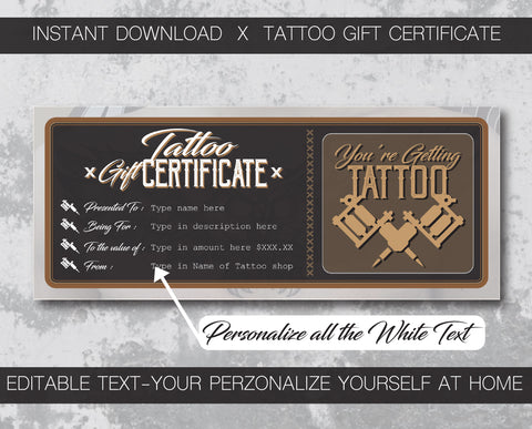 Tattoo Certificate Template Christmas Gift Card Voucher Ticket Printable  Heart Design Get Inked INSTANT DOWNLOAD With EDITABLE Text - Etsy