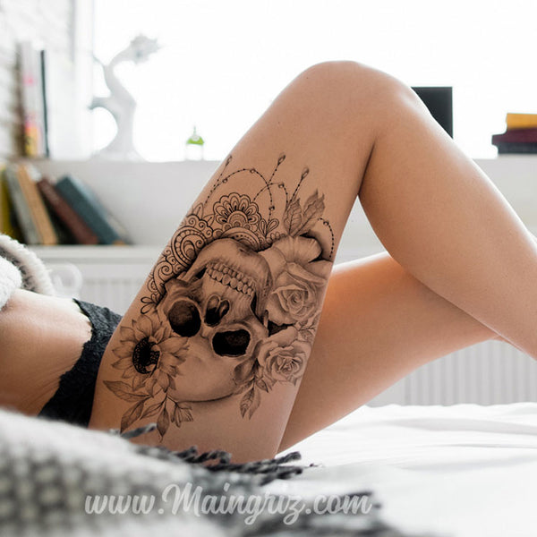 girly skull foot tattoos