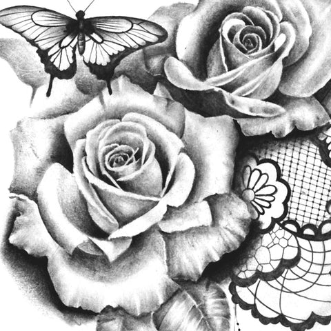 Roses with butterfly and feahters tattoo tattoo design